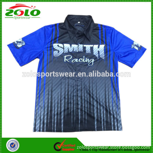 2015 Hight Quality Men's Full Button Sublimation Custom Pit Crew Shirts, Racing Team Shirt